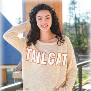 NWT Simply Southern Everyday Pullover Sweater “TAILGATE” Pawprint Tan Cream XXL